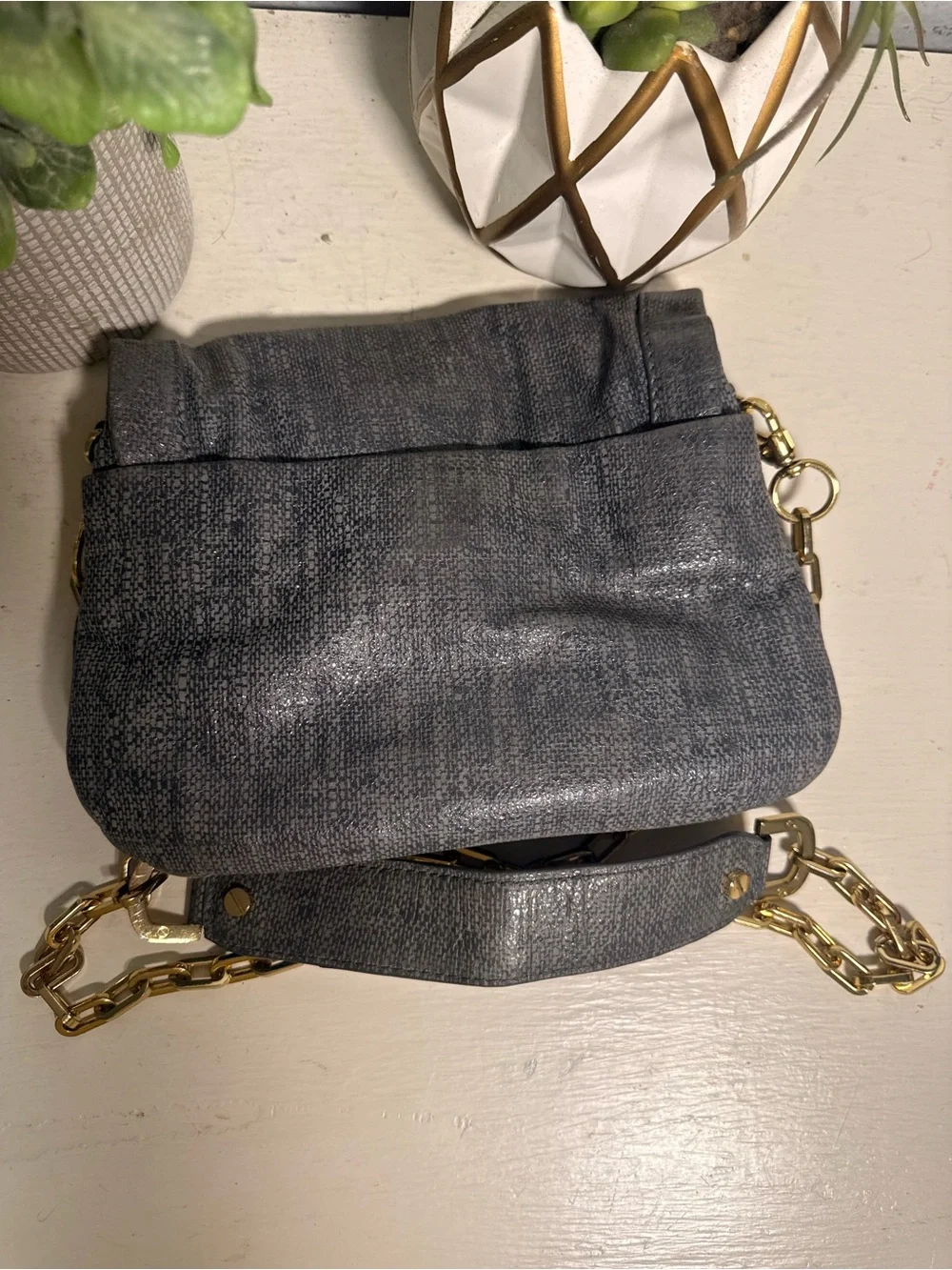 Tory Burch  Gray Crossbody with Gold Chain and turnlock